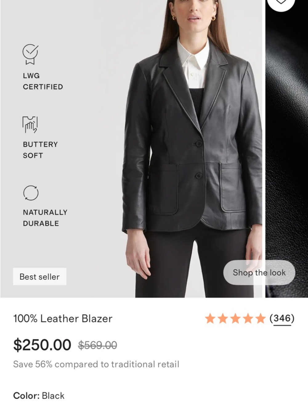 Quince Black Leather Blazer - Leather Jacket